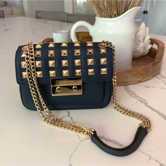 Michael Kors Handbags - Michael Kors Navy Leather Studded Sloan Shoulder/Crossbody